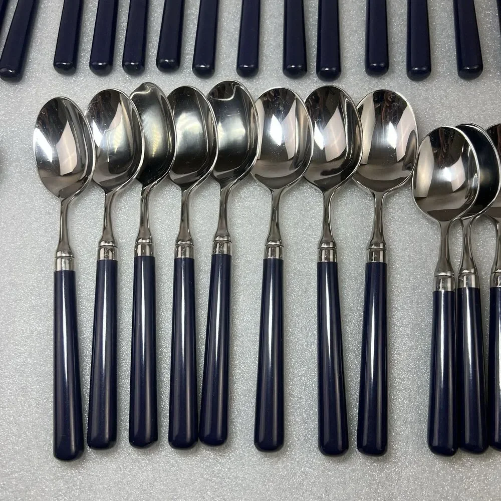 Stanley Roberts SPECTRUM Navy Blue Stainless Korea Flatware 44 Pcs 8 Setting MCM